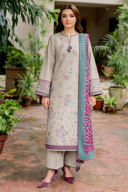 Jazmin D # 239 - 01 | 3pc Luxury Dhanak Embroidered | Wool Print Shawl