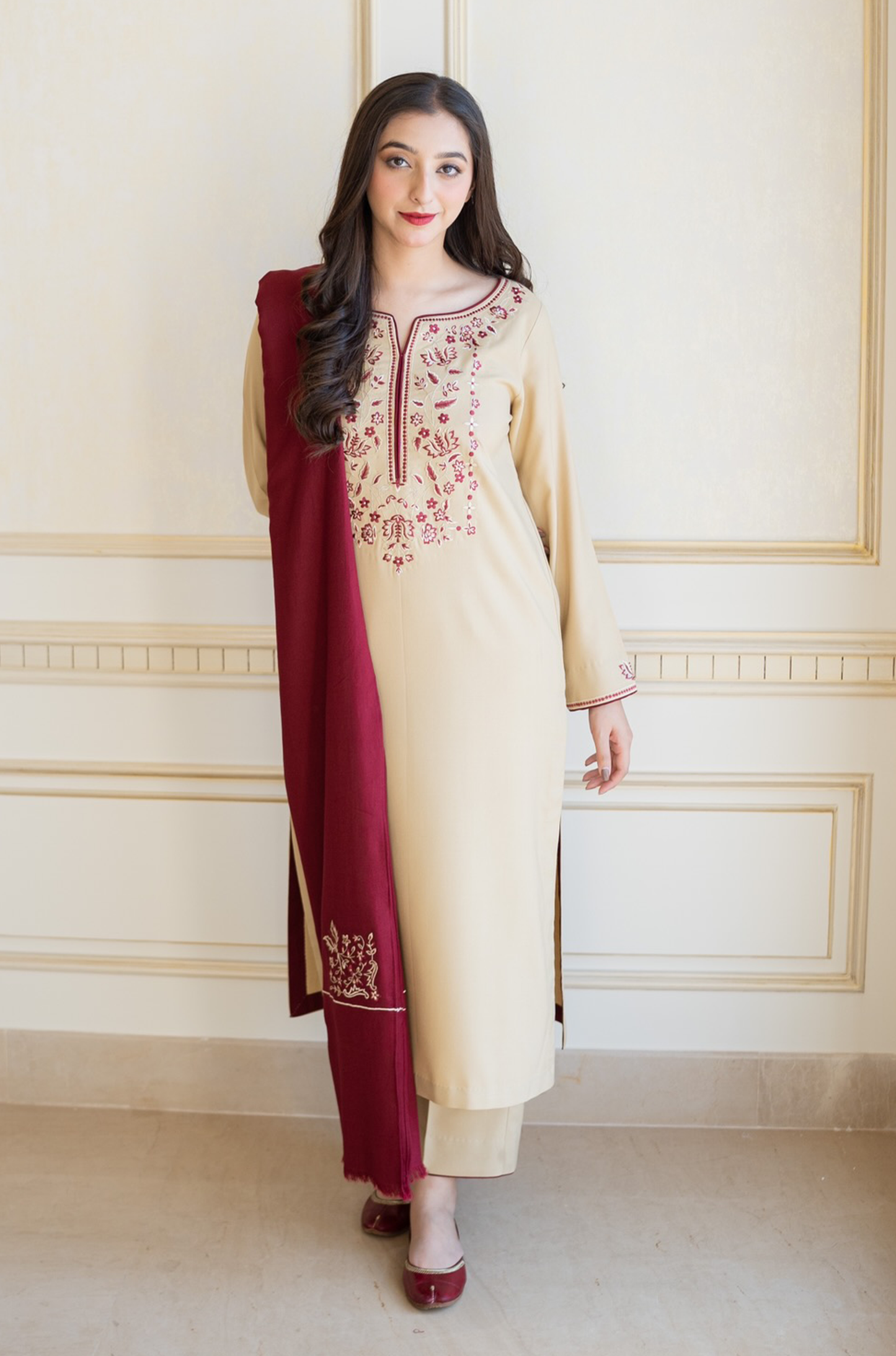 Aisling D # 22 - 06 | 3pc Dhanak with Embroidered Dhanak Dupatta