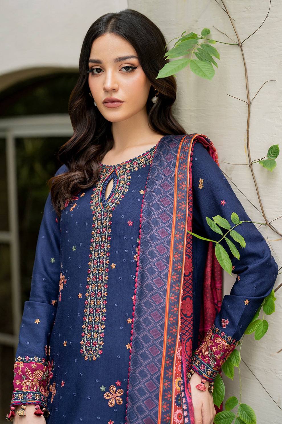 Jazmin D # 241 - 01 | 3pc Luxury Dhanak Embroidered | Wool Print Shawl