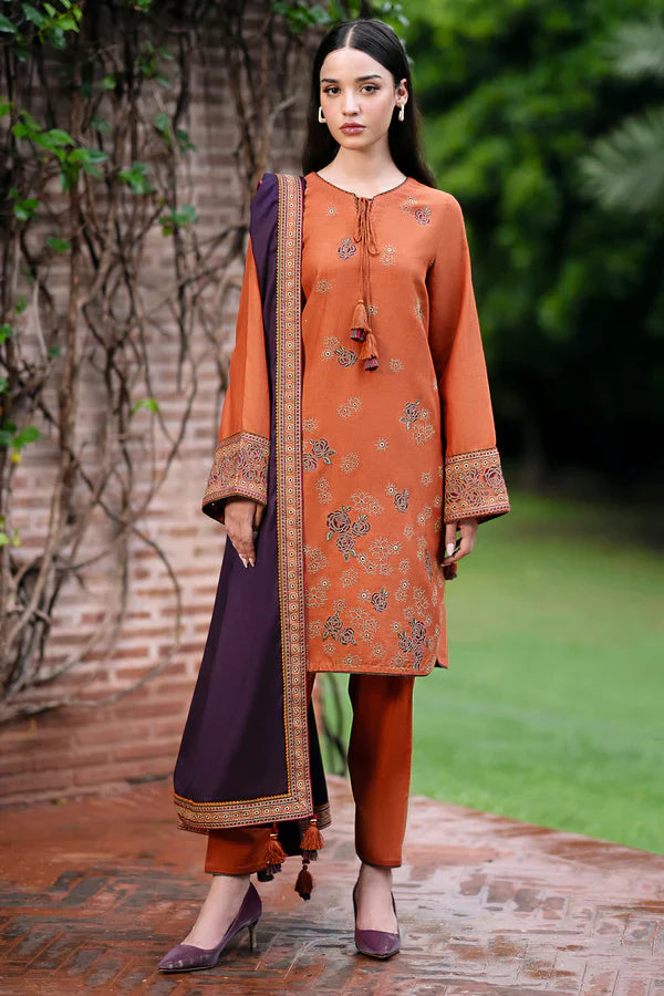 Jamiz D # 255 - 01 | 3pc Luxury Dhanak Embroidered Shirt | Wool Print Shawl