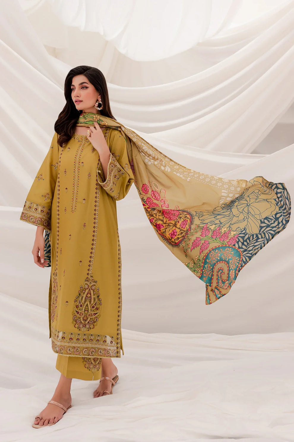 Batik D # 180 - 01 | 3PC Luxury Dhanak | Couture Shawl