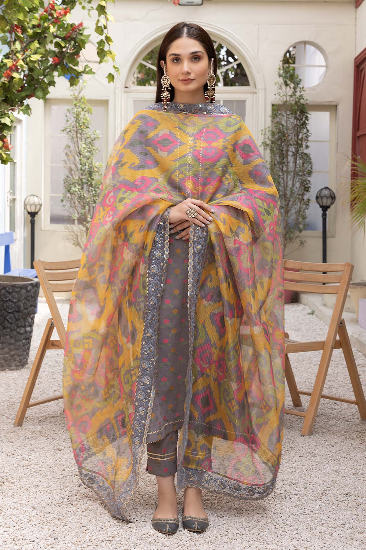 Baroque D # 160- 36 | 3pc Karandi | Digital Karandi Dupatta