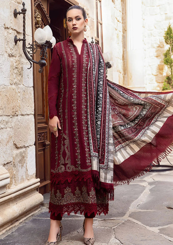 Maria B D # 29-02 | 3pc Dhanak Embroidered Shirt With Printed Wool Shawl