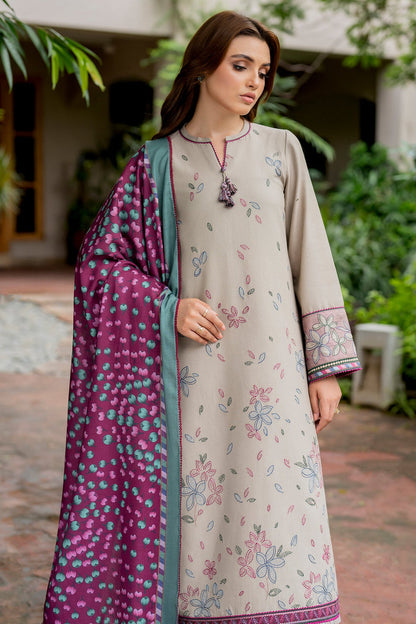 Jazmin D # 239 - 01 | 3pc Luxury Dhanak Embroidered | Wool Print Shawl