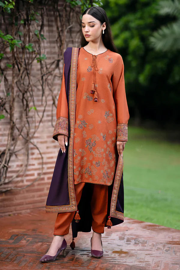 Jamiz D # 255 - 01 | 3pc Luxury Dhanak Embroidered Shirt | Wool Print Shawl