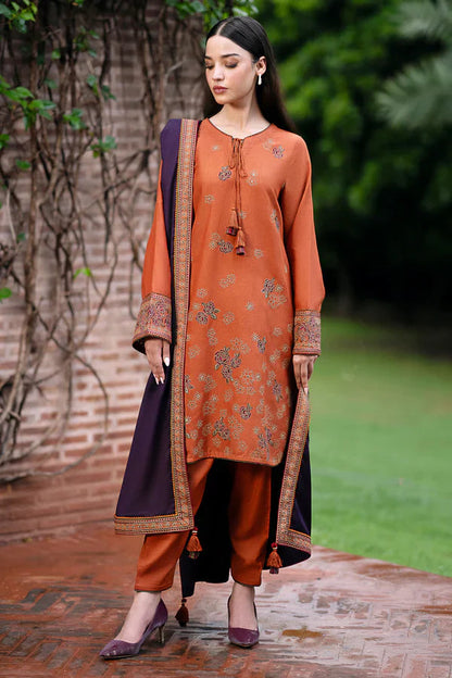 Jamiz D # 255 - 01 | 3pc Luxury Dhanak Embroidered Shirt | Wool Print Shawl