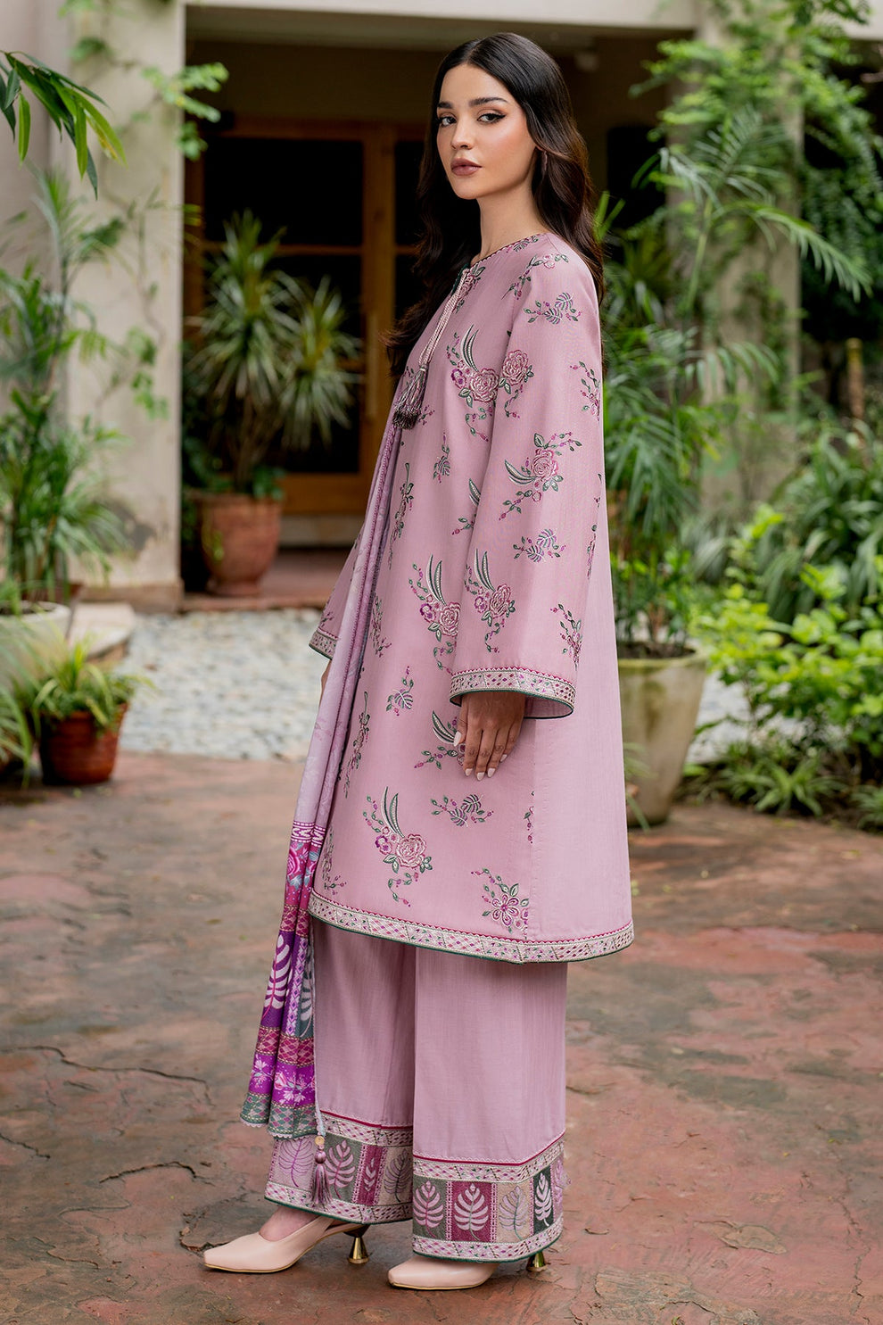 Jazmin D # 242 - 01 | 3pc Luxury Dhanak Embroidered | Wool Print Shawl