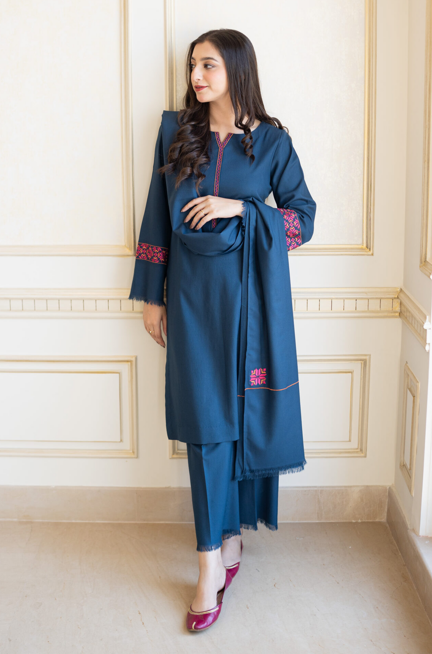 Aisling D # 22 - 05 | 3pc Dhanak with Embroidered Dhanak Dupatta