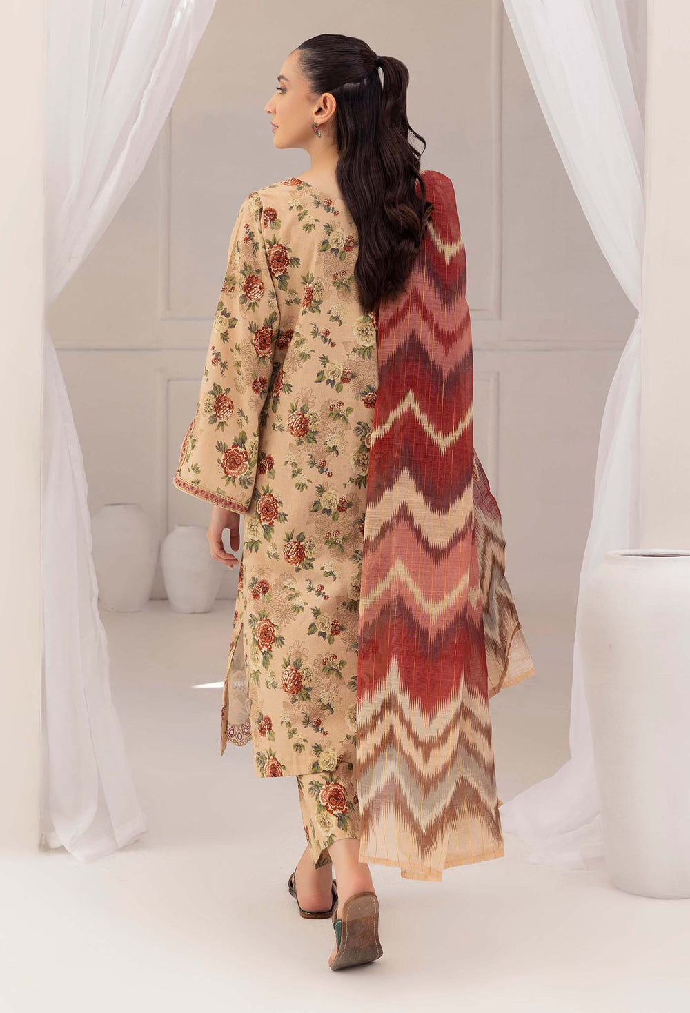 Baroque D # 160- 44 | 3pc Karandi | Digital Karandi Dupatta