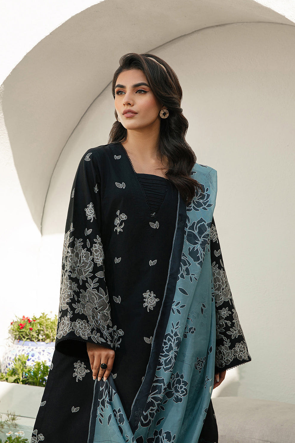 Ziva D # 284 - 01 | 3PC Luxury Lawn | Diamond Print Dupatta