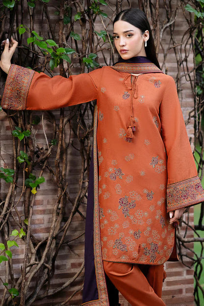 Jamiz D # 255 - 01 | 3pc Luxury Dhanak Embroidered Shirt | Wool Print Shawl