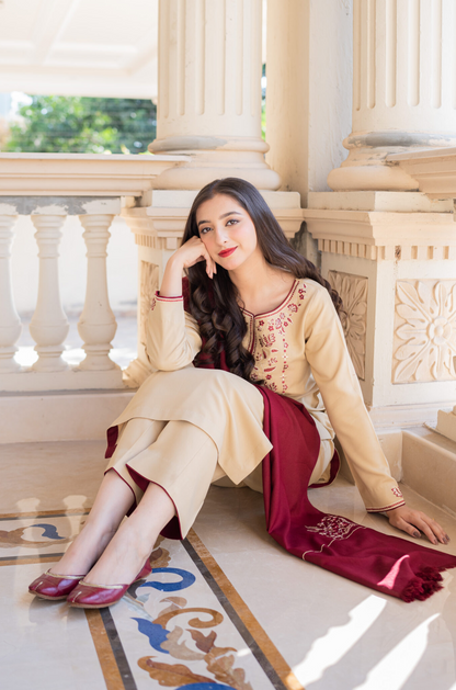 Aisling D # 22 - 06 | 3pc Dhanak with Embroidered Dhanak Dupatta