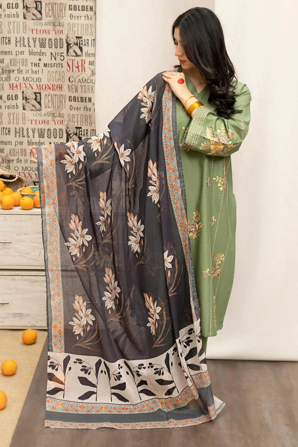 Urge D # 168 - 01 | 3PC Luxury Dhanak | Couture Print Shawl