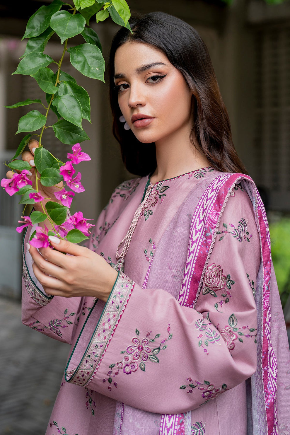 Jazmin D # 242 - 01 | 3pc Luxury Dhanak Embroidered | Wool Print Shawl