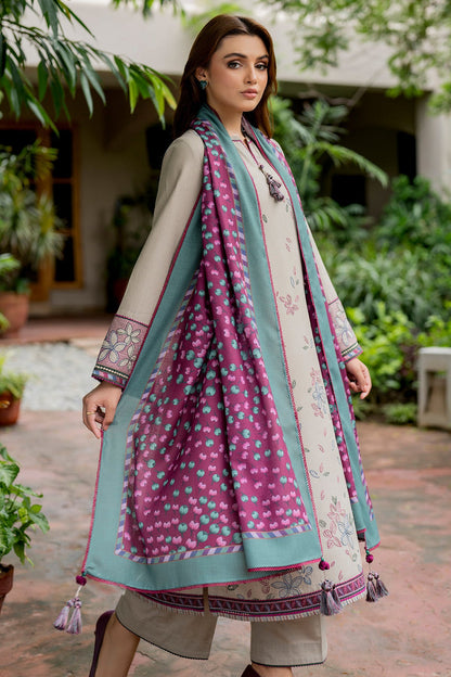 Jazmin D # 239 - 01 | 3pc Luxury Dhanak Embroidered | Wool Print Shawl