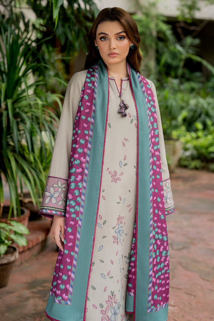 Jazmin D # 239 - 01 | 3pc Luxury Dhanak Embroidered | Wool Print Shawl