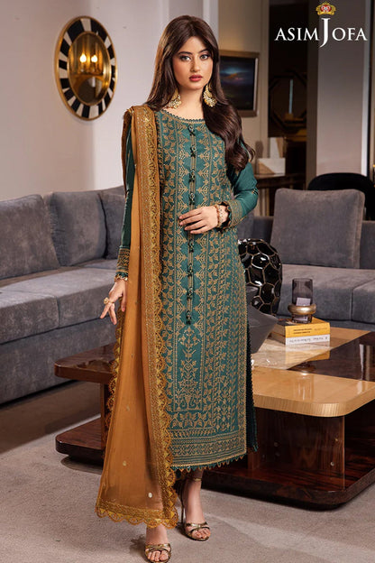 Asim Jofa D # 152 - 01 | 3PC Luxury Dhanak | Bamber Chiffon Embroidered Dupatta