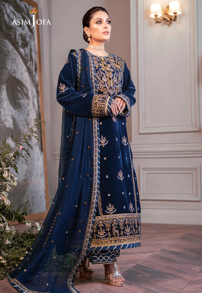 Asim Jofa D # 375 - 06 | 3pc Luxury Velvet | Embroidered Organza Barosha Dupatta