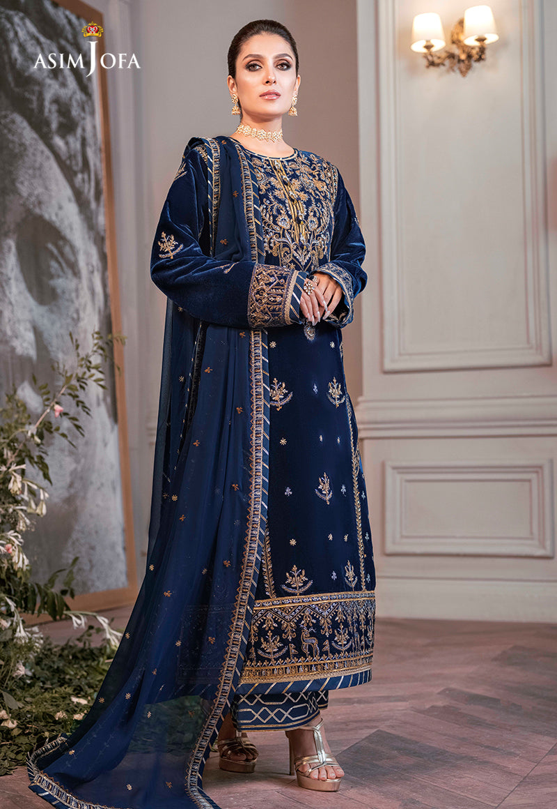 Asim Jofa D # 375 - 06 | 3pc Luxury Velvet | Embroidered Organza Barosha Dupatta