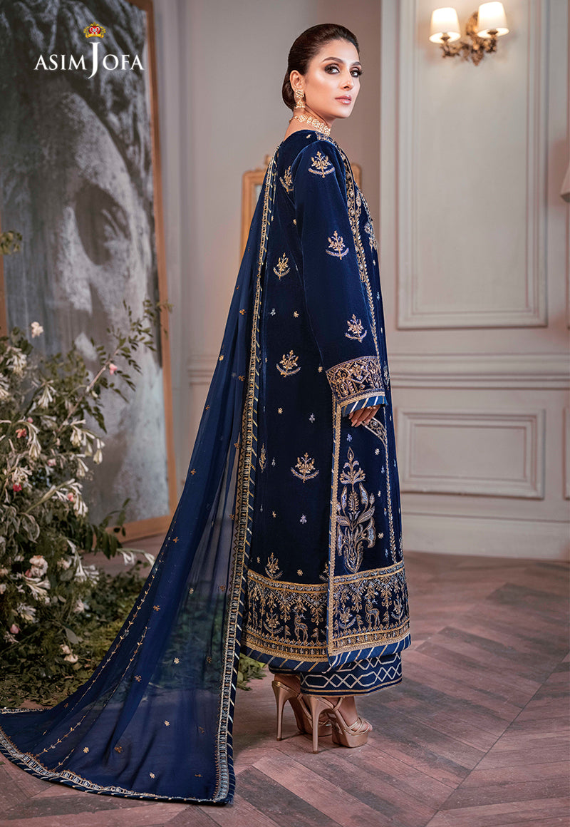 Asim Jofa D # 375 - 06 | 3pc Luxury Velvet | Embroidered Organza Barosha Dupatta