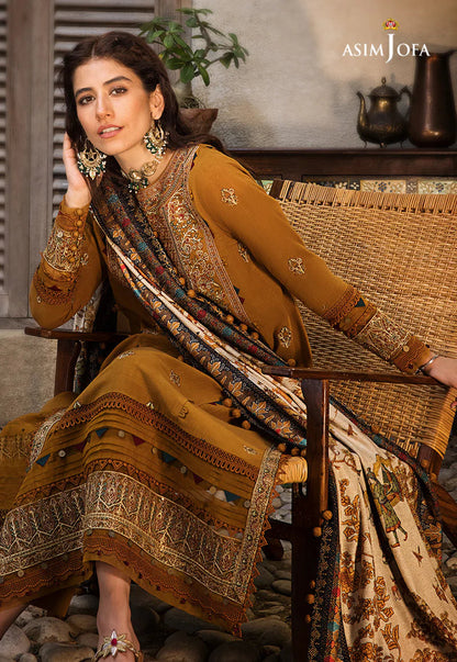 Asim Jofa D # 200 - 01 | 3pc Luxury Dhanak | Wool Print Shawl