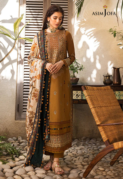 Asim Jofa D # 200 - 01 | 3pc Luxury Dhanak | Wool Print Shawl