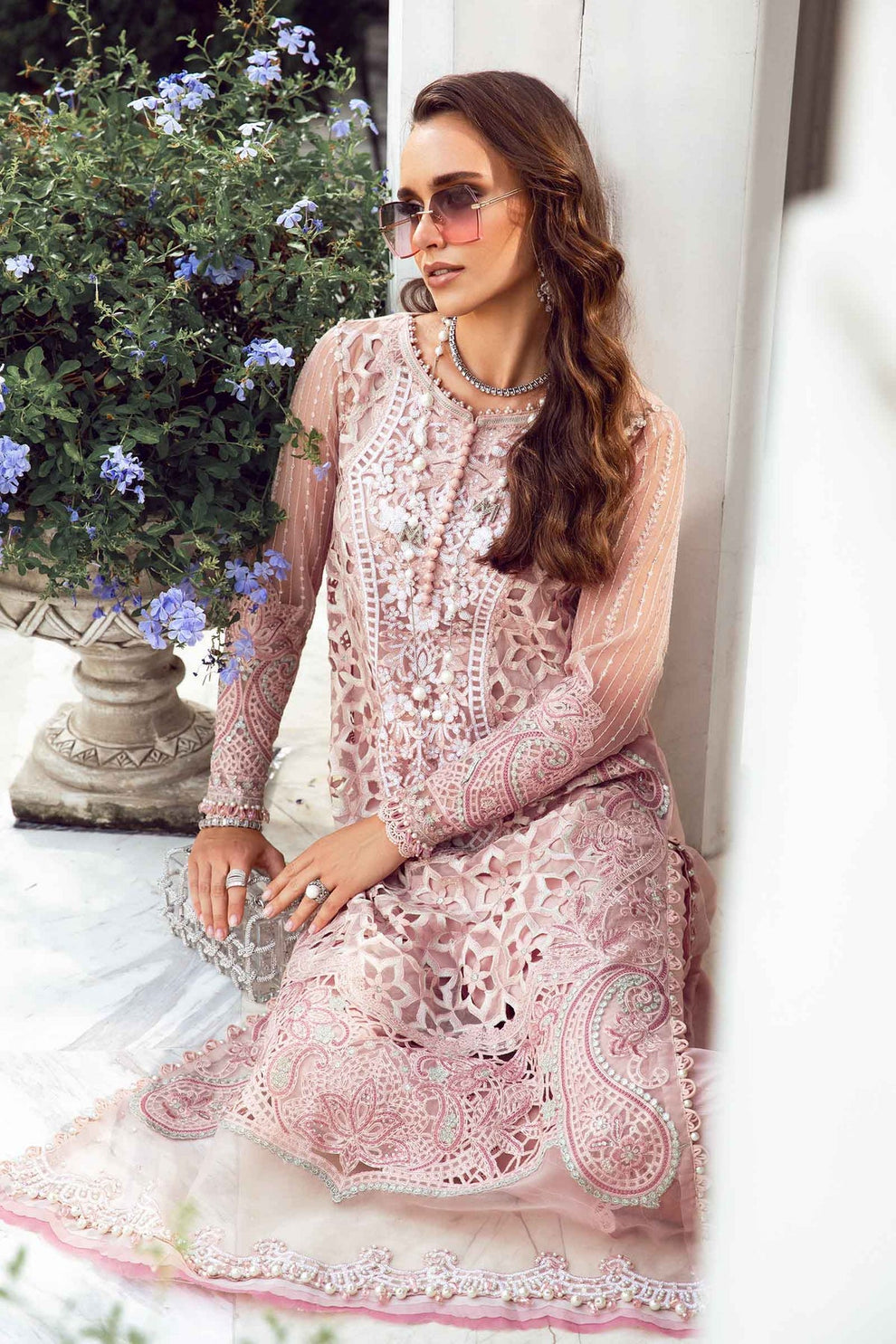 Maria B D # 338 - 01 | 3PC Luxury Lawn | Organza Embroidered Ready To Wear Dupatta