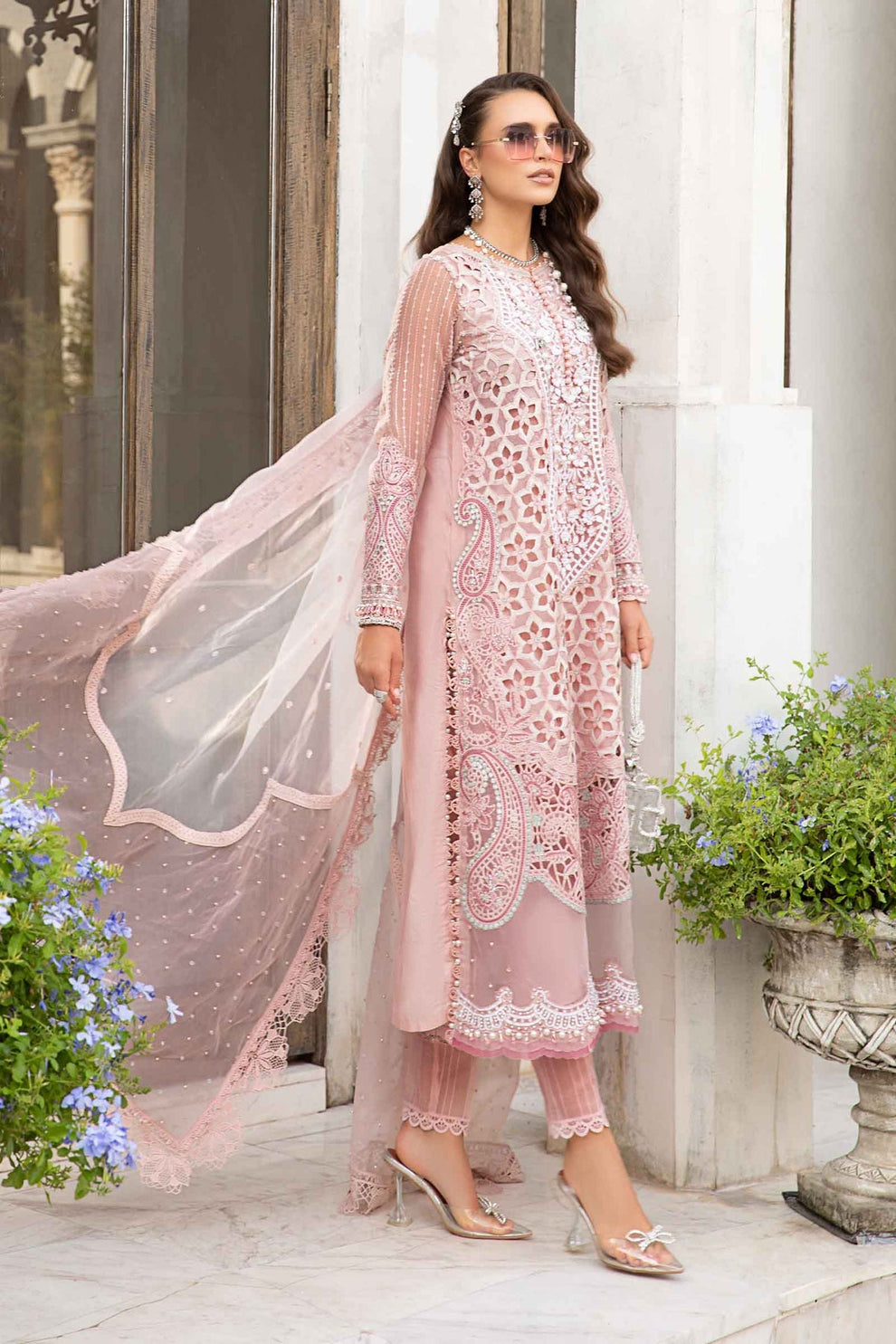 Maria B D # 338 - 01 | 3PC Luxury Lawn | Organza Embroidered Ready To Wear Dupatta