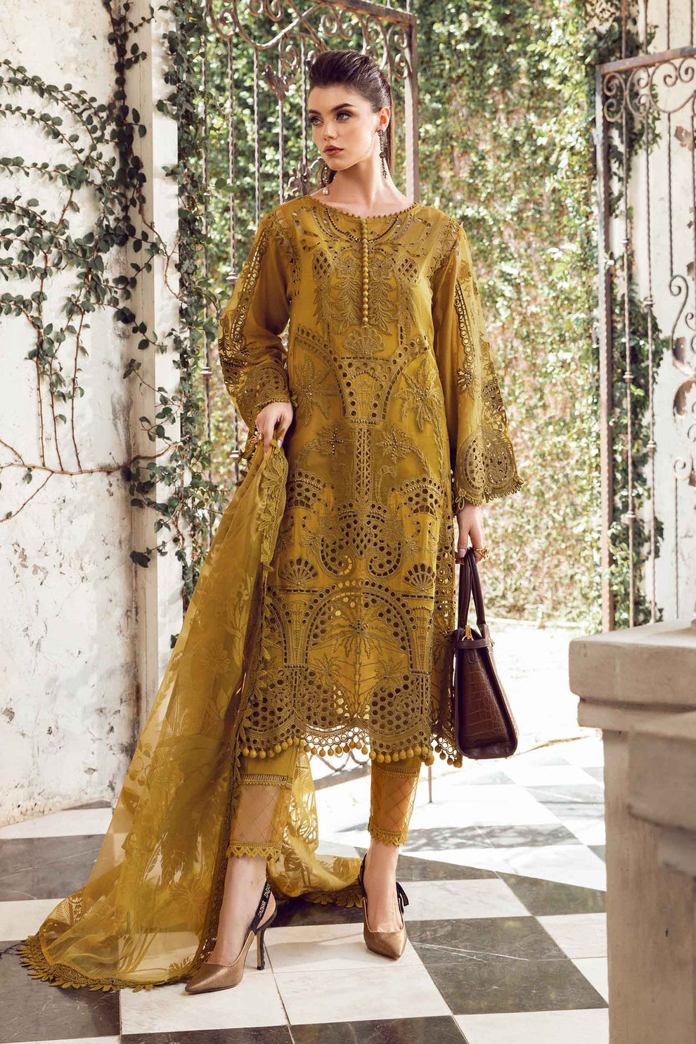 Maria B D # 337 - 01 | 3PC Luxury Lawn | Organza Embroidered Ready To Wear Dupatta