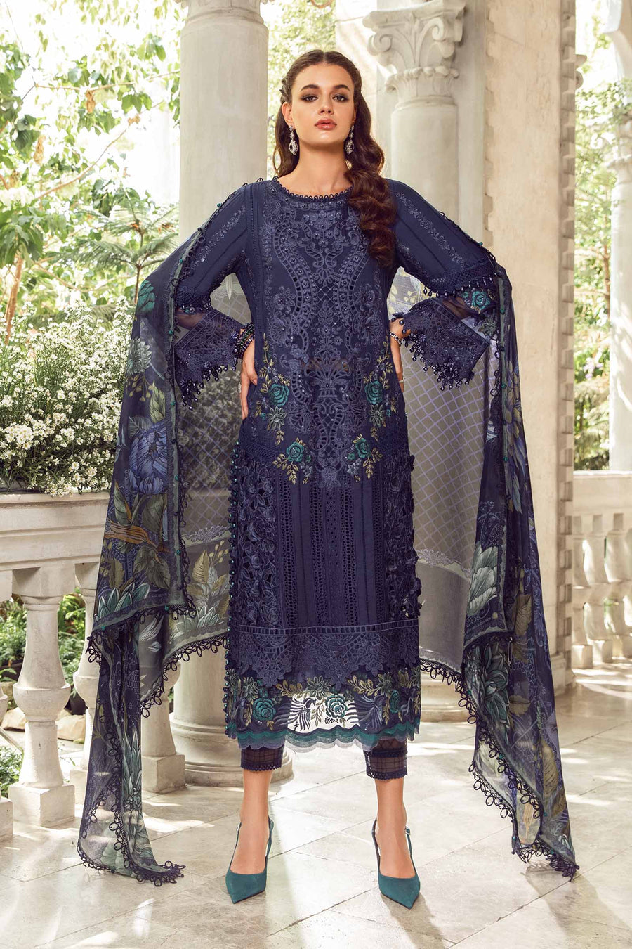 Maria B D # 331 - 01 | 3PC Luxury Lawn | Ready to wear Digital Print Lawn Silk Duppata With Original Stitches & MultiColour 4 Side Embroidery Organza Lace