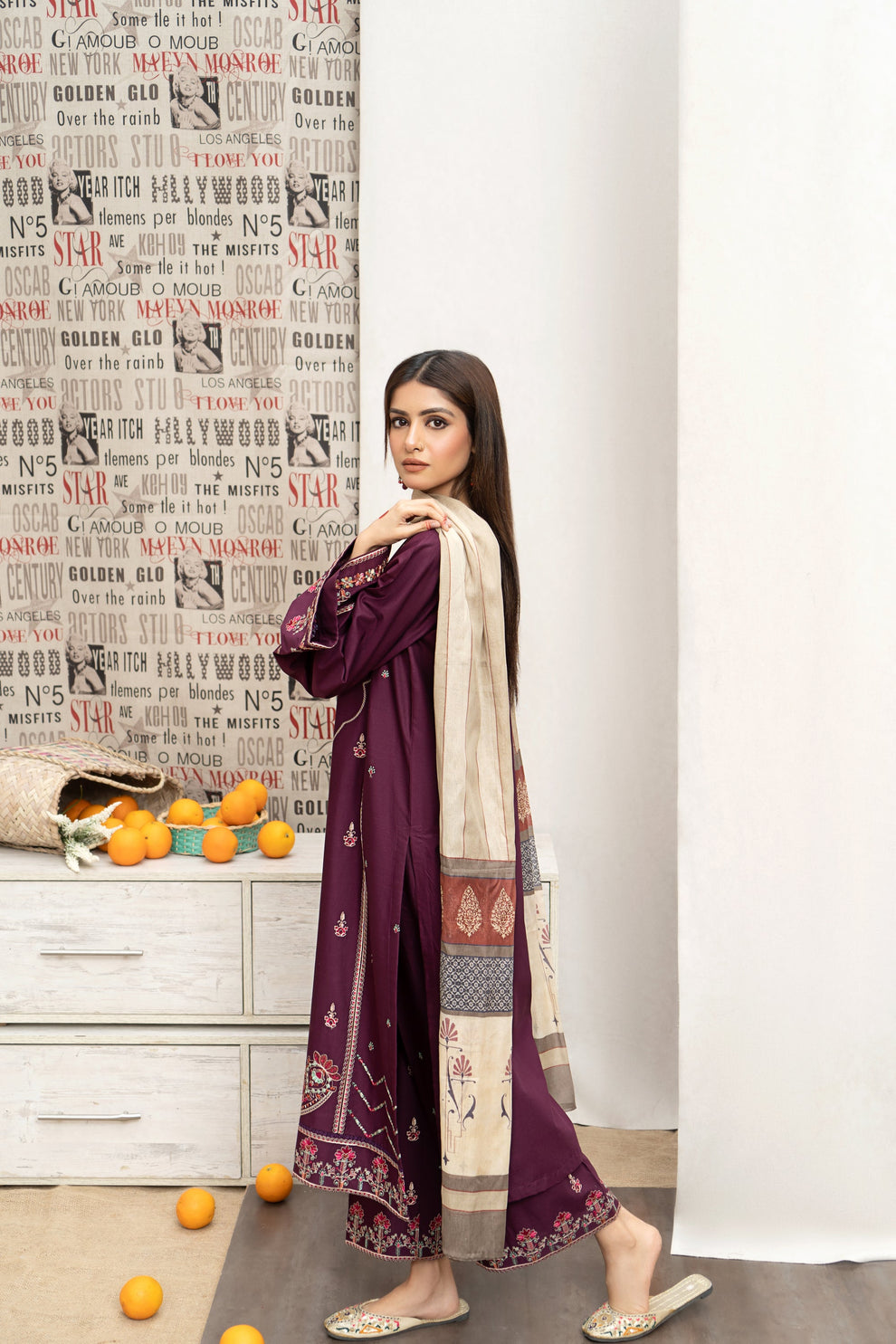 Urge D # 174 - 01 | 3PC Luxury Dhanak | Couture Print Shawl