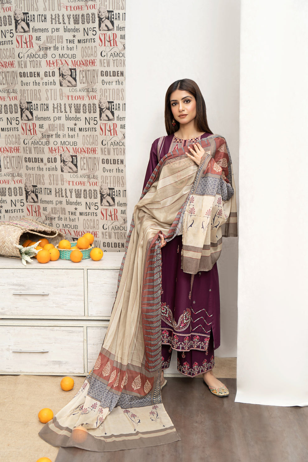 Urge D # 174 - 01 | 3PC Luxury Dhanak | Couture Print Shawl