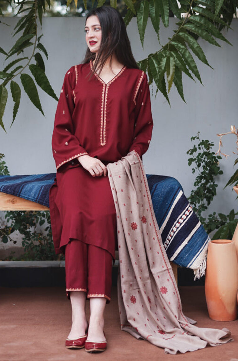 Aisling D # 22 - 01 | 3pc Dhanak with Embroidered Dhanak Dupatta