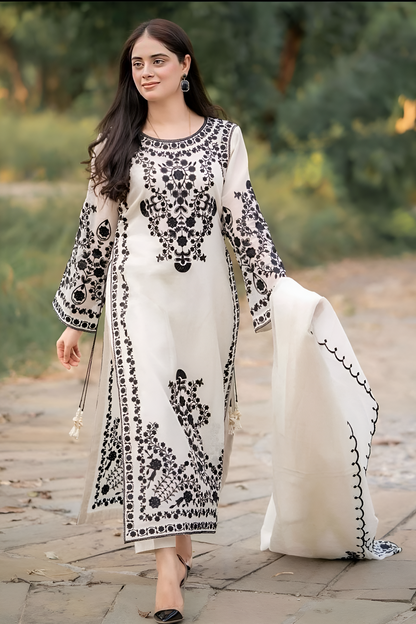 Jazmin D # 213 - 01 | 3pc Luxury Dhanak | Dhanak Embroidered Shawl