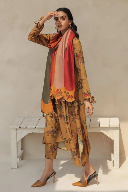 Baroque D # 215- 04 | 3pc Digital Printed Karandi With Karandi Dupatta