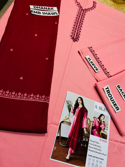 Aisling D # 22- 07 | 3pc Dhanak with Dhanak Embroidery Dupatta