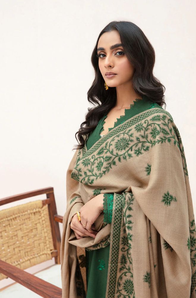 Nureh D # 22- 04 | 3pc Dhanak with Dhanak Printed Shawl