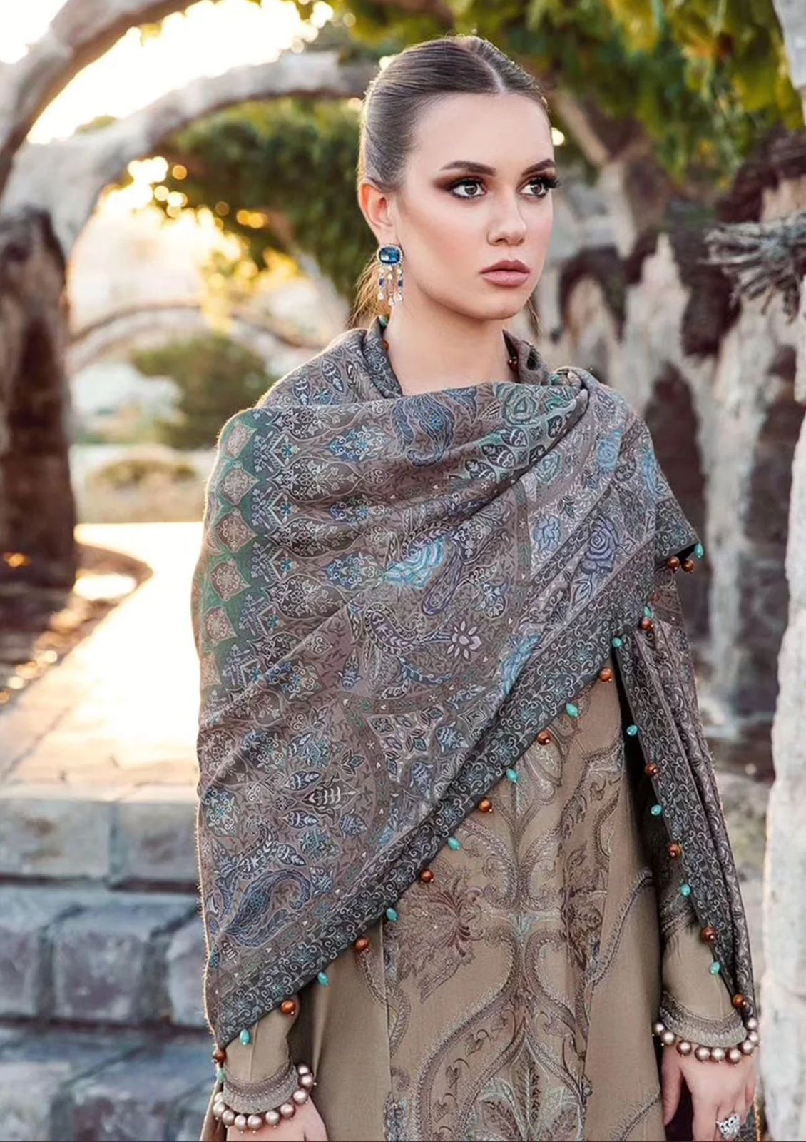 Maria B D # 275-02 | 3pc Dhanak With Digital Printed Wool Shawl