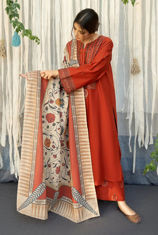 Urge D # 225 - 02 | 3pc Heavy Dhanak with Digital Printed Shawl