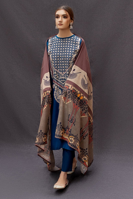 Urge D # 24 - 04 | 3pc Dhanak with Digital Printed Wool Shawl