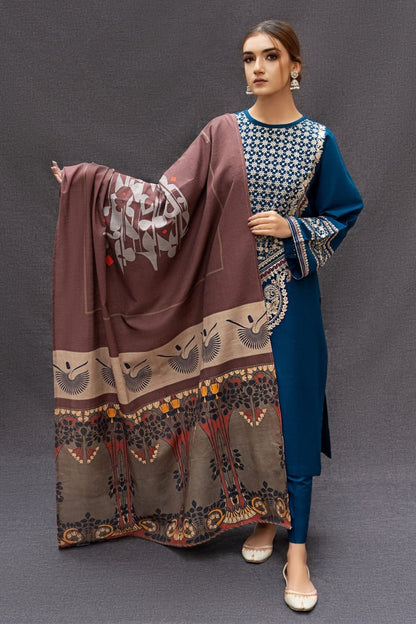 Urge D # 24 - 04 | 3pc Dhanak with Digital Printed Wool Shawl