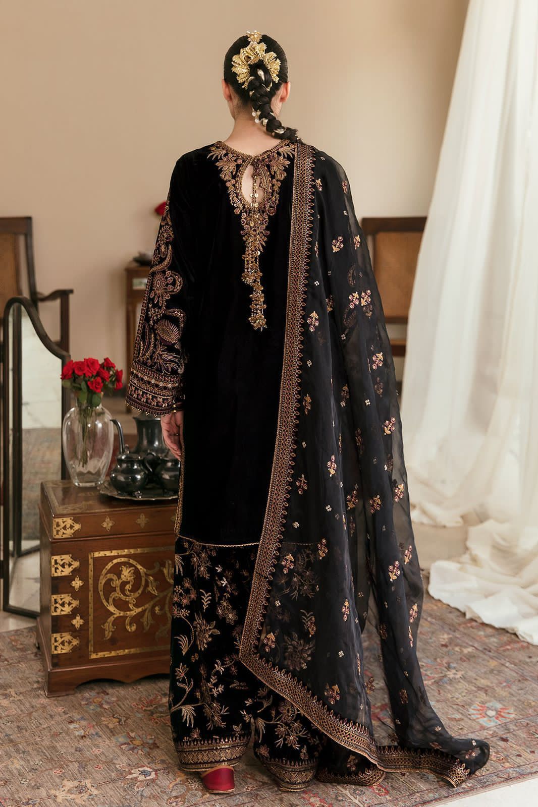 Azure  D # 375 - 07 | 3pc Luxury Velvet | 4 Bodar Velvet Embroidered Organza Dupatta