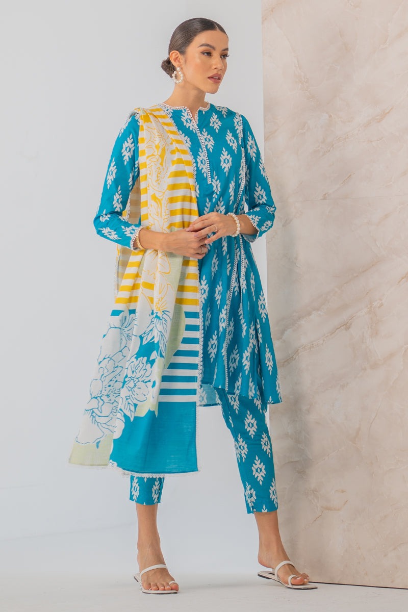 Baroque D # 160- 19 | 3pc Karandi | Digital Karandi Dupatta