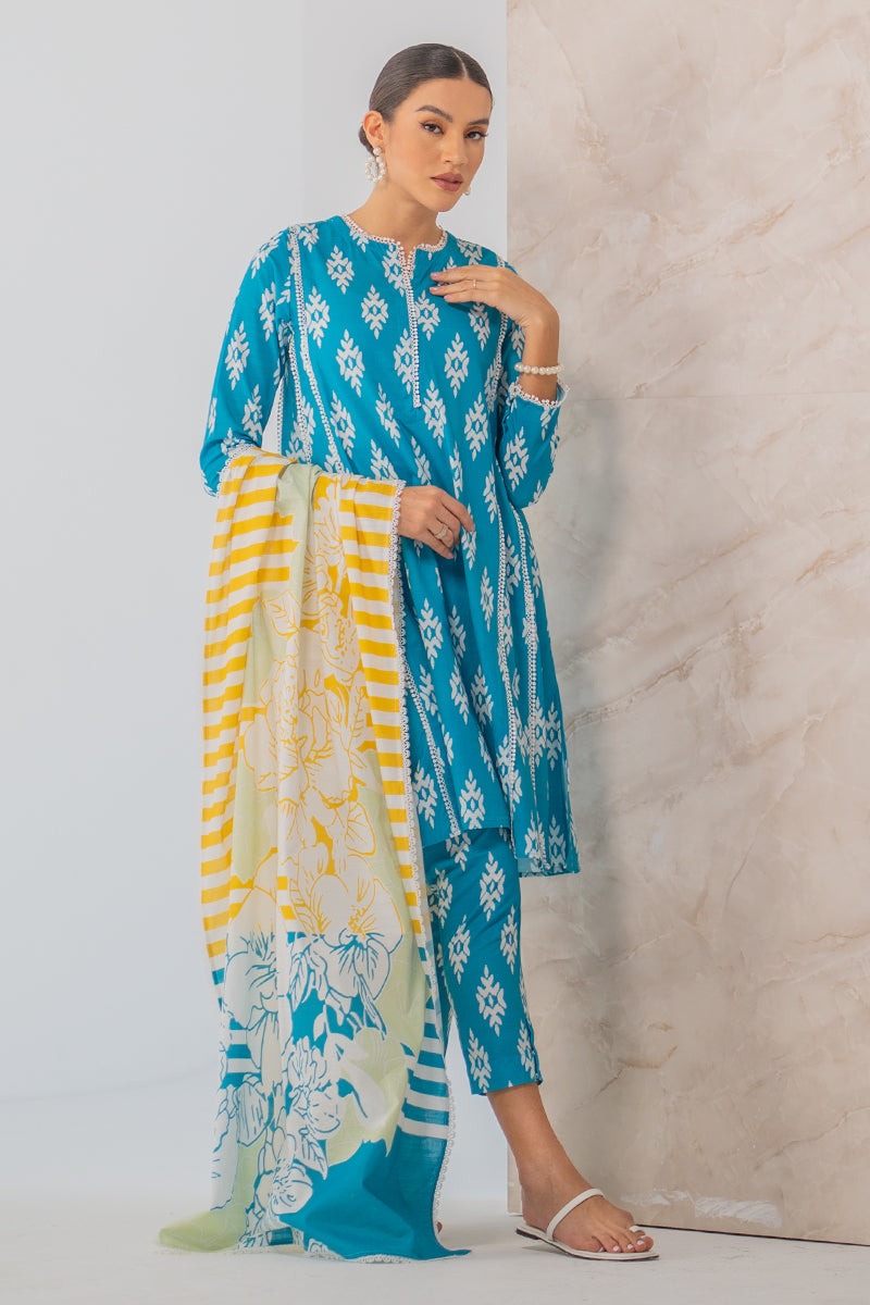 Baroque D # 160- 19 | 3pc Karandi | Digital Karandi Dupatta