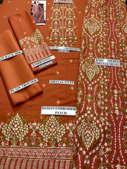 Bareeze B D # 190 -01 | 3pc Dhanak With Dhanak Embroidered Heavy Shawl