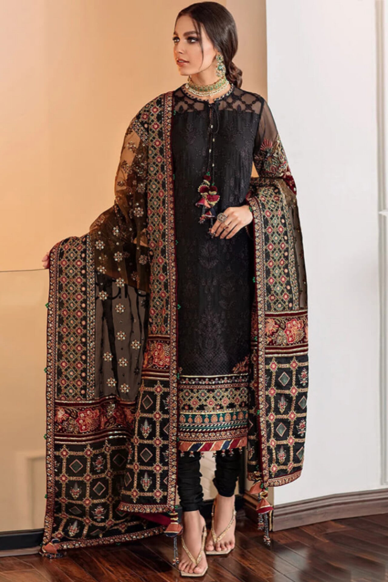 Maria B D # 96 - 01 | 3PC Luxury Lawn | Embroidered Organza Dupatta With Embroidered Pallu