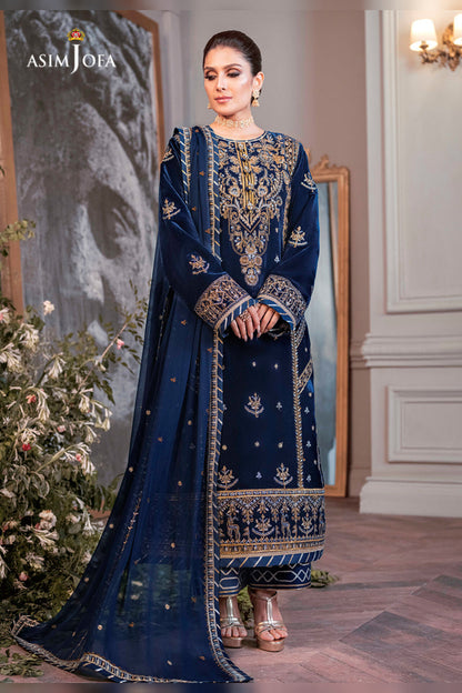 Asim Jofa D # 375 - 06 | 3pc Luxury Velvet | Embroidered Organza Barosha Dupatta