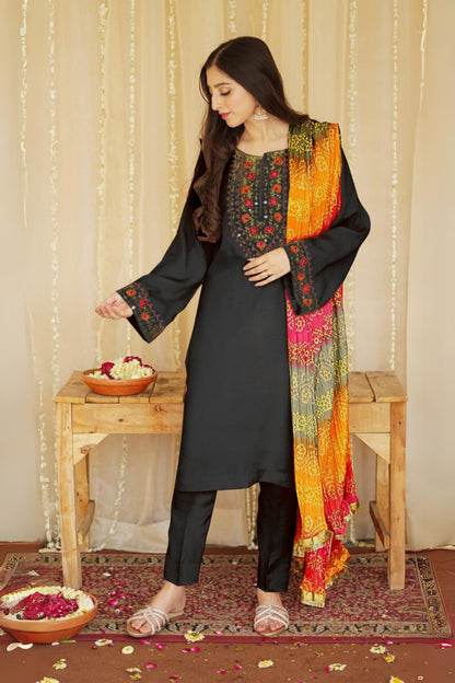 Aisling D # 22 - 16 | 3pc Dhanak with Digital Printed Slub Dhanak Shawl