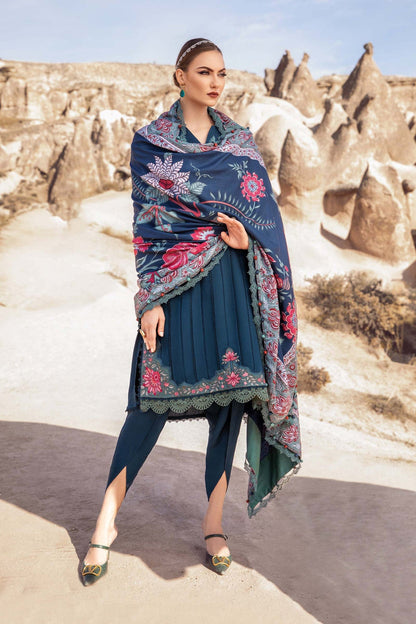 Maria B D # 147 - 01 | 3PC Luxury Dhanak | Couture Print Shawl