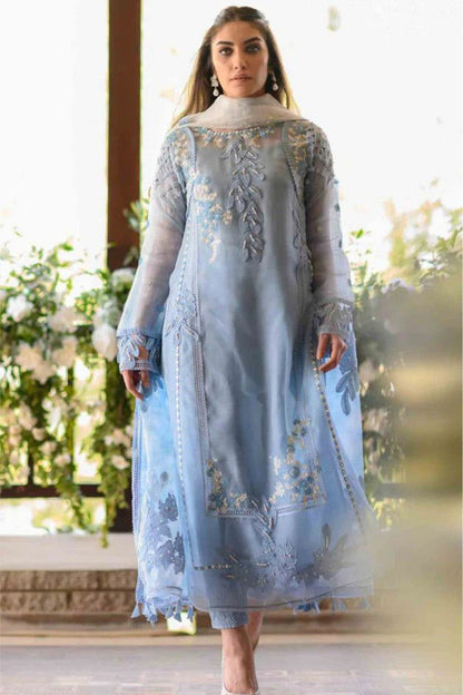 Azure D # 268 - 01 | 3PC Luxury Organza | Organza Embroidered Duppata